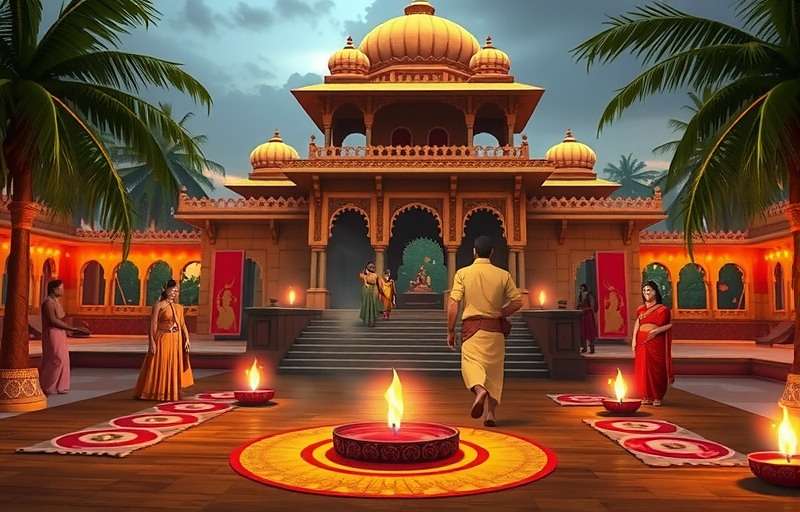 Sri Lanka Ramayana Quest Diwali Event Sri Lanka Ramayana Quest Diwali event showing Ayodhya decorated with diyas and rangoli for Rama's return